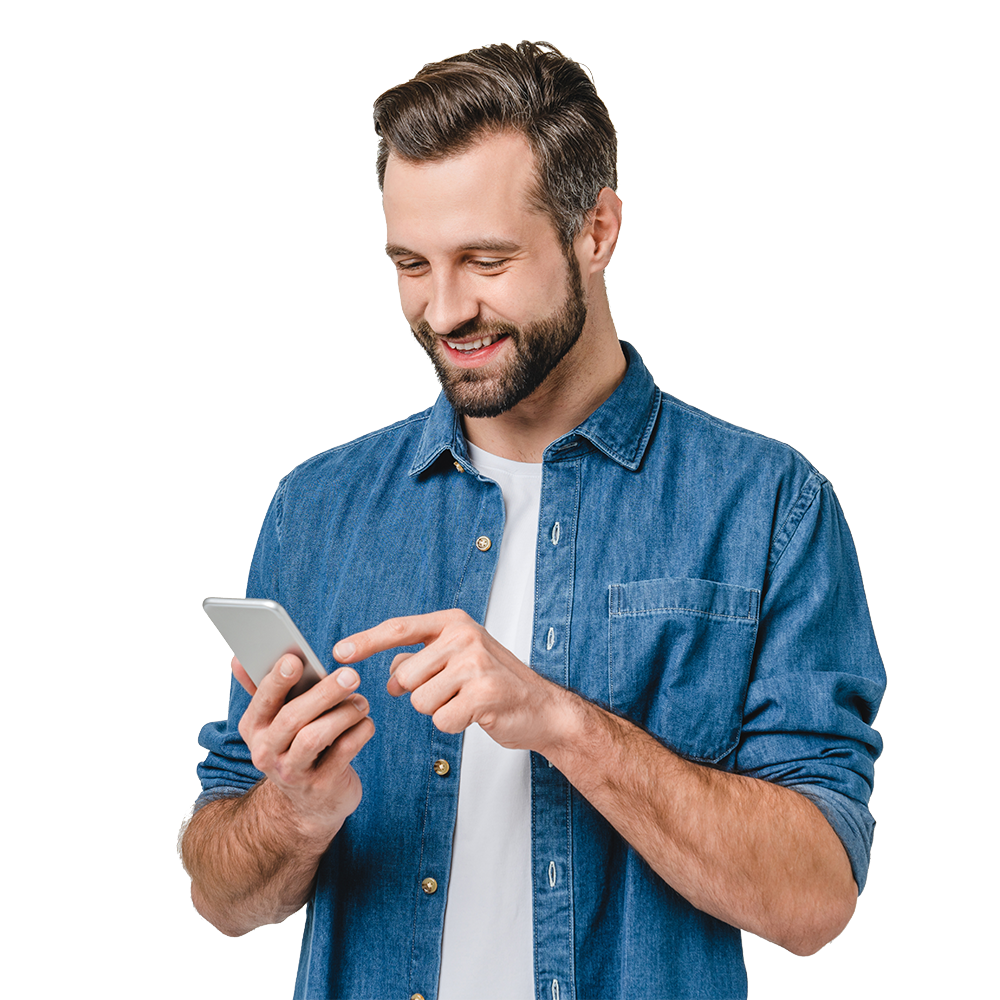 Man using contact us form on his phone